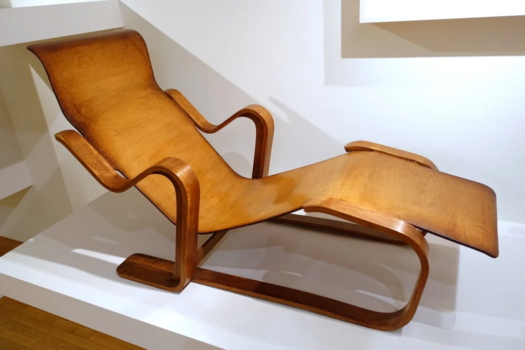 Marcel Breuer's lounge chair with a curving body of bent laminated wood